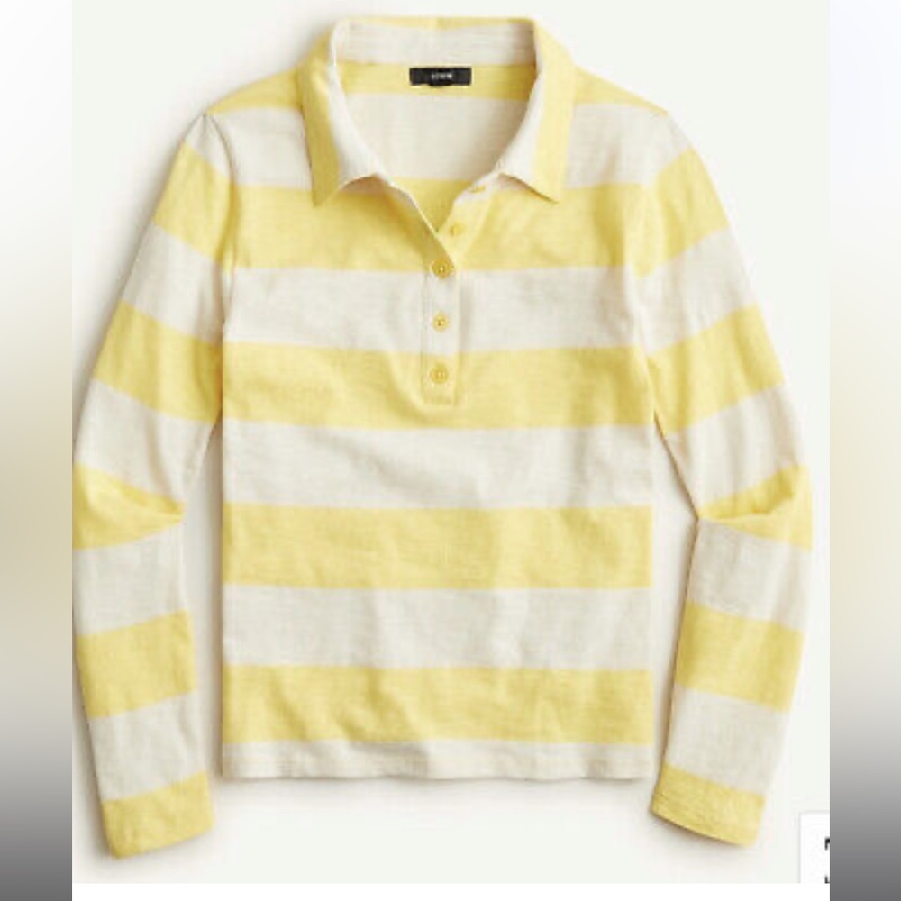 J.CREW Yellow & Khaki Stripe Fitted Button-Front Rugby Polo Top Sz XS
